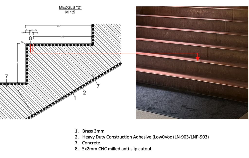 Image 16: Detail of stair construction enlarged from Image 15 (courtesy of Processoffice). Indication in red and photograph by author.