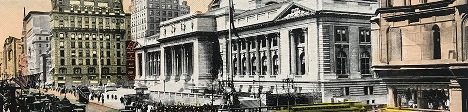 Detail of vintage postcard of the New York Library
