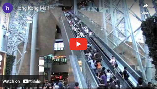 Image of the video that features a variety of escalators at the Langham Mall in Hong Kong