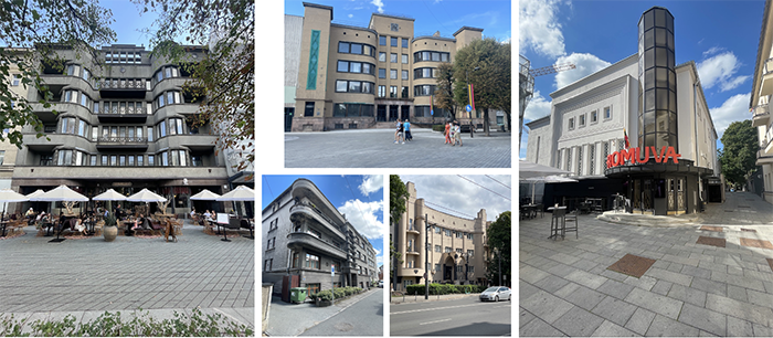 Buildings in Kaunas - 1. Apartment-Office, 2. Central Post Office, 3. Residential house 4. Apartments, and 5. Romuva Cinema (author’s collection)