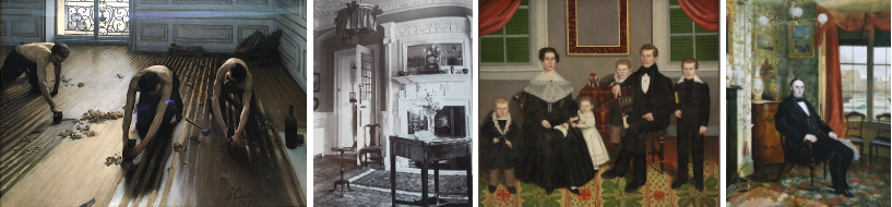 Google Images -Gustav Caillebotte painting titled The Floor Scrapers (1870); Victorian interior with Persian rugs, and portraits with interior decorative wall-to-wall carpets