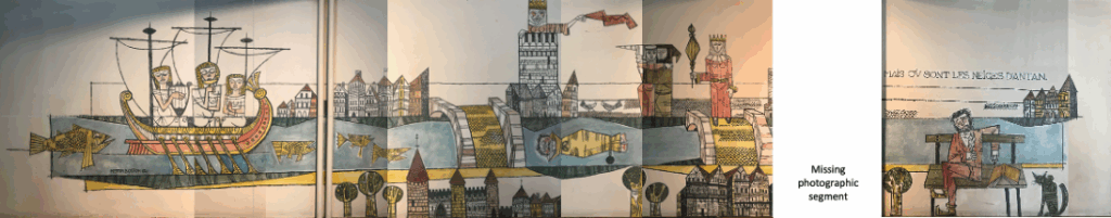 close up of the left hand scene François Villon’s poem titled Ballade des dames du temps jadis  from Netton Bosson, Gruyères, Switzerland