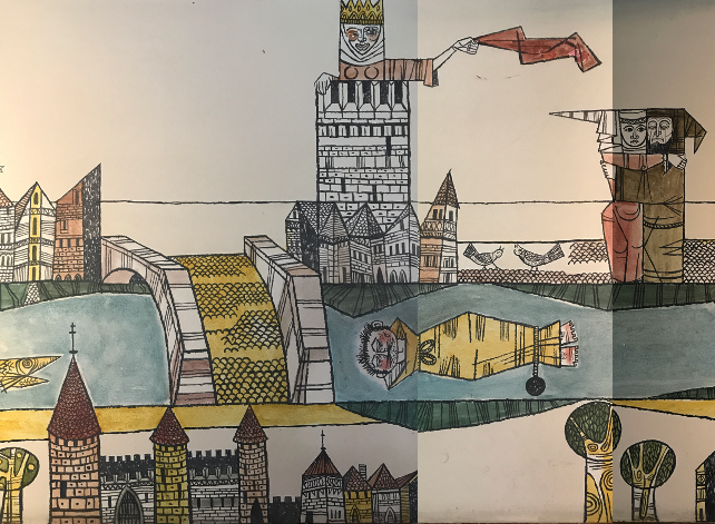 close up of the middle segment scene François Villon’s poem titled Ballade des dames du temps jadis (author’s collection)