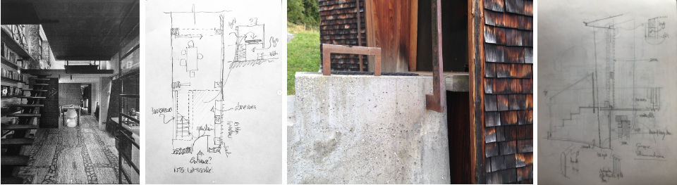 Google Images -studio of Leonardo Ricci, sketch from photo. Photograph of Sumvtig Chapel by Peter Zumthor and sketch (all three last images author’s collection).