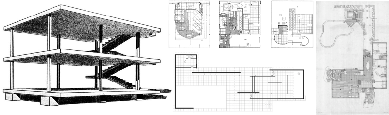 Google Images -Domino diagram, Villa Savoye by Le Corbusier, Barcelona Pavilion by Mies van der Rohe, and Villa Mairea by Alvar Aalto.