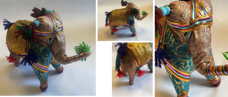 stuffed elephant under various angles (author’s collection)