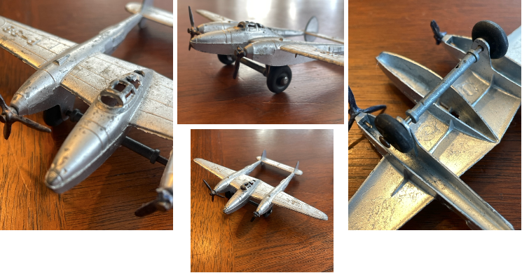  images of the Tootsietoy aircraft No. 1. Lockheed P-38 Lighting.