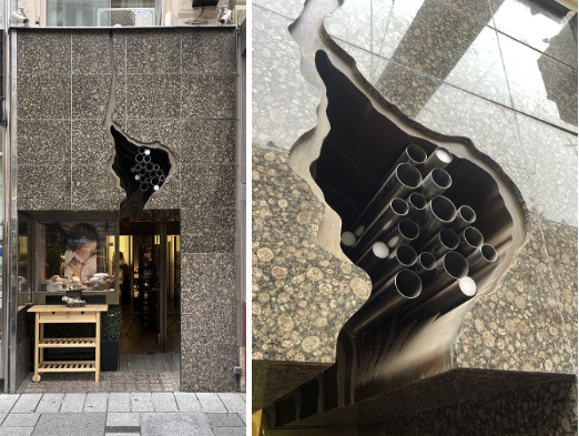 Front façade of Schullin 1, and detail above entrance (author’s collection 2023)