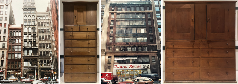 Author’s 1986 photographs of NYC cast-iron buildings on Broadway, and Shaker furniture from Pleasant Hill, Kentucky (author’s collection)