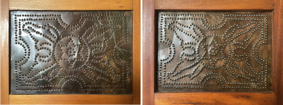 Pie safe perforated punched tin panels, front and back (author’s collection)