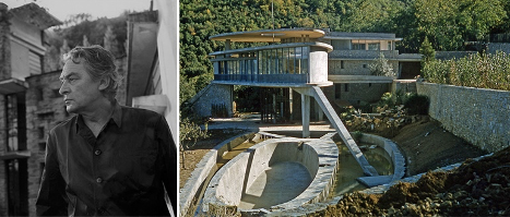 Google Images -Leonardo Ricci in front of his home in Monterinaldi (Florence), and a photograph of one of his most famous houses on the Italian isle of Elba designed between 1958-1960 for fashion icon Pierre Balmain.
