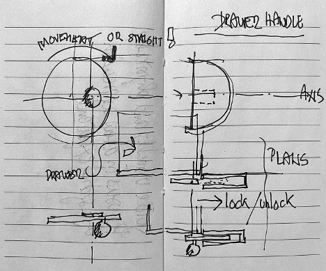 Image 13: Sketches for a drawer handle for the above desk (2023) (author’s collection)