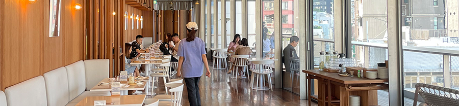 detail of dining area of Between Coffee