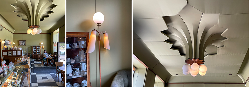 Three images of the lighting system at the Vilhelms Kuze cafe