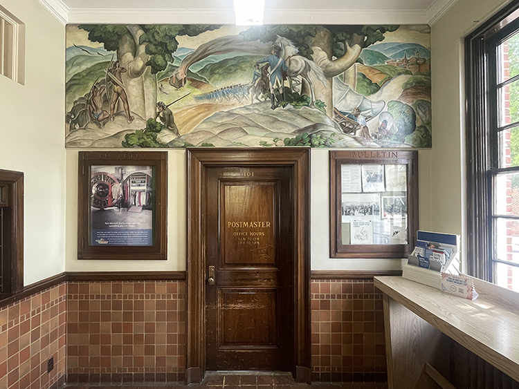 Great Road of PWAP Post office mural by John De Groot 